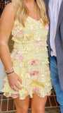 Modest A line Spaghetti Straps Yellow Floral Chiffon Mini Short Formal 8th Grade Homecoming Dresses Middle School Semi Formal Hoco Dress Cocktail Outfits HZ1121