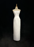 Vintage Bridal Gown 1960s Sheath Spaghetti Straps Satin White Long Summer Autumn Wedding Dresses Elegant Bridal Gowns HZ1121
