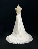 Vintage A line Scoop White Chiffon Long 1940s 1950s Wedding Dresses Elegant Bridal Gowns HZ1121