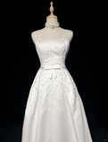 Vintage A line Bateau White Satin Long 1940s 1950s Wedding Dresses Elegant Bridal Gowns HZ1121