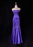 Elegant Mermaid Spaghetti Straps Grape Satin Backless Prom Dresses Party Dress Summer 20th Birthday Outfits 18th Birthday Dresses HZ1121