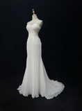 Vintage Mermaid Spaghetti Straps White Chiffon Appliques Long 1940s 1950s Wedding Dresses Elegant Bridal Gowns HZ1121