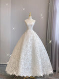 Extravagant Ball Gown Strapless White Lace Long Wedding Dresses Elegant Bridal Gowns HZ1121