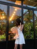 Sexy A line Spaghetti Straps White Chiffon Mini Short Formal 8th Grade Homecoming Dresses Summer Middle School Hoco Dress Homecoming Outfits Birthday Outfit HZ1121