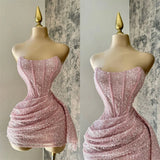 Cute Sheath Strapless Pink Sequin Mini Short Formal 8th Grade Homecoming Dresses Summer Middle School Hoco Dress Homecoming Outfits HZ1121