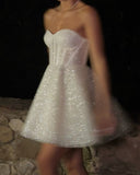 Cute A Line Sweetheart White Sequin Mini Short Formal 8th Grade Homecoming Dresses Summer Middle School Hoco Dress Homecoming Outfits HZ1121