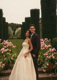Unique Wedding Dress Ball Gown Square Neck Satin Long Wedding Dresses Bridal Gowns Elegant Brides Gown HZ1121