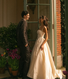 Unique Wedding Dress Ball Gown Square Neck Satin Long Wedding Dresses Bridal Gowns Elegant Brides Gown HZ1121