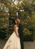 Unique Wedding Dress Ball Gown Square Neck Satin Long Wedding Dresses Bridal Gowns Elegant Brides Gown HZ1121