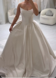 Classy Elegant Wedding Dress Ball Gown Strapless Satin White Wedding Dresses Bridal Gowns HZ1121