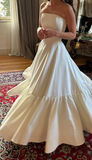 Dreamy Wedding Dress Ball Gown Strapless Satin White Wedding Dresses Bridal Gowns HZ1121