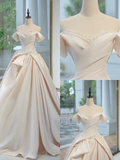 Timeless Bridal Gown Ball Gown Off The Shoulder Satin Long Light Pink Wedding Dresses Elegant Brides Gowns HZ1121