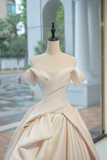 Timeless Bridal Gown Ball Gown Off The Shoulder Satin Long Light Pink Wedding Dresses Elegant Brides Gowns HZ1121