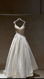 Unique Wedding Dress Ball Gown Straps Neck Satin Long Wedding Dresses Bridal Gowns Elegant Brides Gown HZ1121