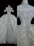 Timeless Bridal Gown Ball Gown Off The Shoulder Sequin Long Wedding Dresses Elegant Brides Gowns HZ1121