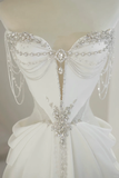 Unique Bridal Gown A Line Sweetheart White Satin Long Wedding Dresses With Silver Beads Elegant Brides Gowns HZ1121