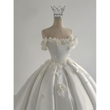 Dreamy Wedding Dress Ball Gown Off The Shoulder Satin White Wedding Dresses Bridal Gowns HZ1121