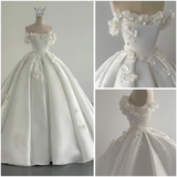 Dreamy Wedding Dress Ball Gown Off The Shoulder Satin White Wedding Dresses Bridal Gowns HZ1121