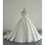 Dreamy Wedding Dress Ball Gown Off The Shoulder Satin White Wedding Dresses Bridal Gowns HZ1121