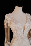 Timeless Bridal Gown Mermaid V Neck Long Sleeves Lace Long Wedding Dresses Elegant Brides Gowns HZ1121