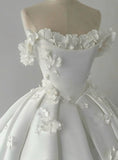 Dreamy Wedding Dress Ball Gown Off The Shoulder Satin White Wedding Dresses Bridal Gowns HZ1121