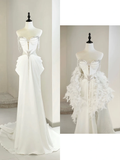 Unique Bridal Gown A Line Sweetheart White Satin Long Wedding Dresses With Silver Beads Elegant Brides Gowns HZ1121