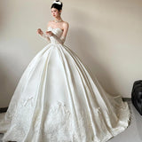 Classy Elegant Wedding Dress Ball Gown Strapless Satin Lace Long Wedding Dresses Bridal Gowns HZ1121