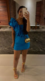 Cute Sheath One Shoulder Blue Satin Mini Short Formal 8th Grade Homecoming Dresses Summer Middle School Hoco Dress Homecoming Outfits 25 Birthday Dress HZ1121