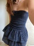 Cute A line Strapless Navy Blue Lace Mini Short Formal 8th Grade Homecoming Dresses Summer Middle School Hoco Dress Homecoming Outfits 25 Birthday Dress HZ1121