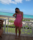 Cute A line Strapless Pink Chiffon Mini Short Formal 8th Grade Homecoming Dresses Summer Middle School Hoco Dress Homecoming Outfits 25 Birthday Dress HZ1121