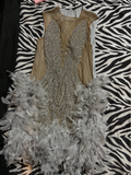Pretty Sheath V Neck Sleeveless Silver Sequin Short Mini Feathers Formal 8th Grade Homecoming Dresses Summer Middle School Hoco Dress Homecoming Outfits HZ1121