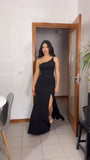 Elegant Sheath One Shoulder Black Satin Prom Dresses Party Dress Summer 20th Birthday Outfits 18th Birthday Dresses HZ1121