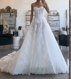 Modest Bridal Gown Ball Gown Strapless White Lace Long Summer Autumn Wedding Dresses Elegant Bridal Gowns HZ1121