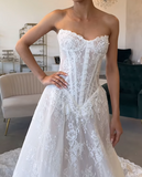 Modest Bridal Gown Ball Gown Strapless White Lace Long Summer Autumn Wedding Dresses Elegant Bridal Gowns HZ1121