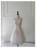 Cute A line Spaghetti Straps Champagne Sequin Short Homecoming Dress Summer Middle School Formal 8th Grade Hoco Dresses Summer Homecoming Outfits HZ1121