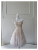 Cute A line Spaghetti Straps Champagne Sequin Short Homecoming Dress Summer Middle School Formal 8th Grade Hoco Dresses Summer Homecoming Outfits HZ1121