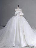 Timeless Bridal Gown Ball Gown Off The Shoulder Satin Long White Wedding Dresses Elegant Bridal Gowns HZ1121