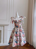 Cute A line Spaghetti Straps Floral Satin Short Homecoming Dress Summer Middle School Formal 8th Grade Hoco Dresses Summer Homecoming Outfits HZ1121