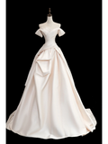 Timeless Bridal Gown Ball Gown Off The Shoulder Satin Long Light Pink Wedding Dresses Elegant Brides Gowns HZ1121