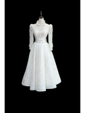 Vintage A line Scoop Neck Lace White 1940s 1950s Wedding Dresses Elegant Bridal Gowns HZ1121