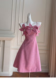 Cute A line Spaghetti Straps Floral Satin Short Pink Homecoming Dress Summer Middle School Formal 8th Grade Hoco Dresses Summer Homecoming Outfits HZ1121