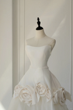 Timeless Bridal Gown Ball Gown Strapless Satin Flowers Sleeveless Long White Wedding Dresses Elegant Bridal Gowns HZ1121
