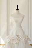 Timeless Bridal Gown Ball Gown Strapless Satin Flowers Sleeveless Long White Wedding Dresses Elegant Bridal Gowns HZ1121