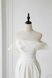 Timeless Bridal Gown Sheath Off The Shoulder Satin Short Sleeves Wedding Dresses Elegant Bridal Gowns HZ1121
