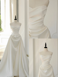 Timeless Bridal Gown Ball Gown Strapless Satin Pleated Sleeveless Long White Wedding Dresses Elegant Bridal Gowns HZ1121