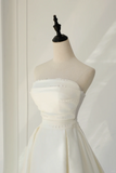 Timeless Bridal Dress A line Strapless Satin White Wedding Dresses Elegant Bridal Gowns HZ1121