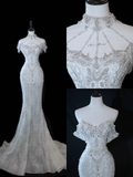 Timeless Bridal Gown Mermaid Off The Shoulder Silver Sequin Cap Sleeves Long Wedding Dresses Elegant Bridal Gowns HZ1121