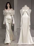 Timeless Bridal Gown Mermaid Off The Shoulder Satin Long Sleeves Wedding Dresses Elegant Bridal Gowns HZ1121
