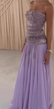 Elegant A Line Strapless Lilac Chiffon Long Prom Dresses Party Dress Summer 20th Birthday Outfits 18th Birthday Dresses HZ1121