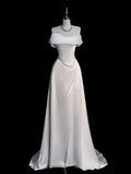 Simple Bridal Gown A Line Off The Shoulder White Short Sleeves Long Wedding Dresses Elegant Bridal Gowns HZ1121